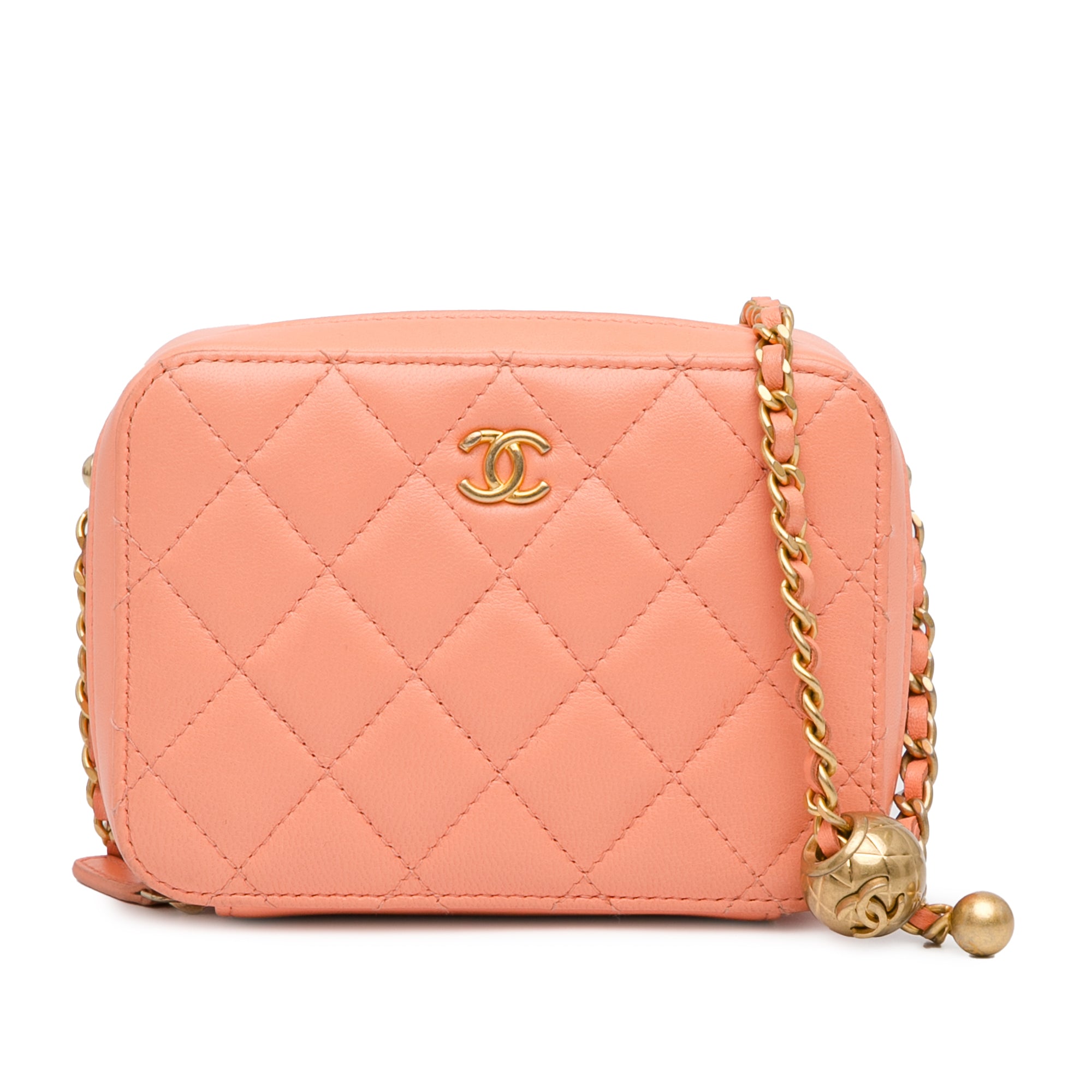 Chanel | Pre-Owned CC Quilted Lambskin Pearl Crush Camera Bag | Orange/Peach