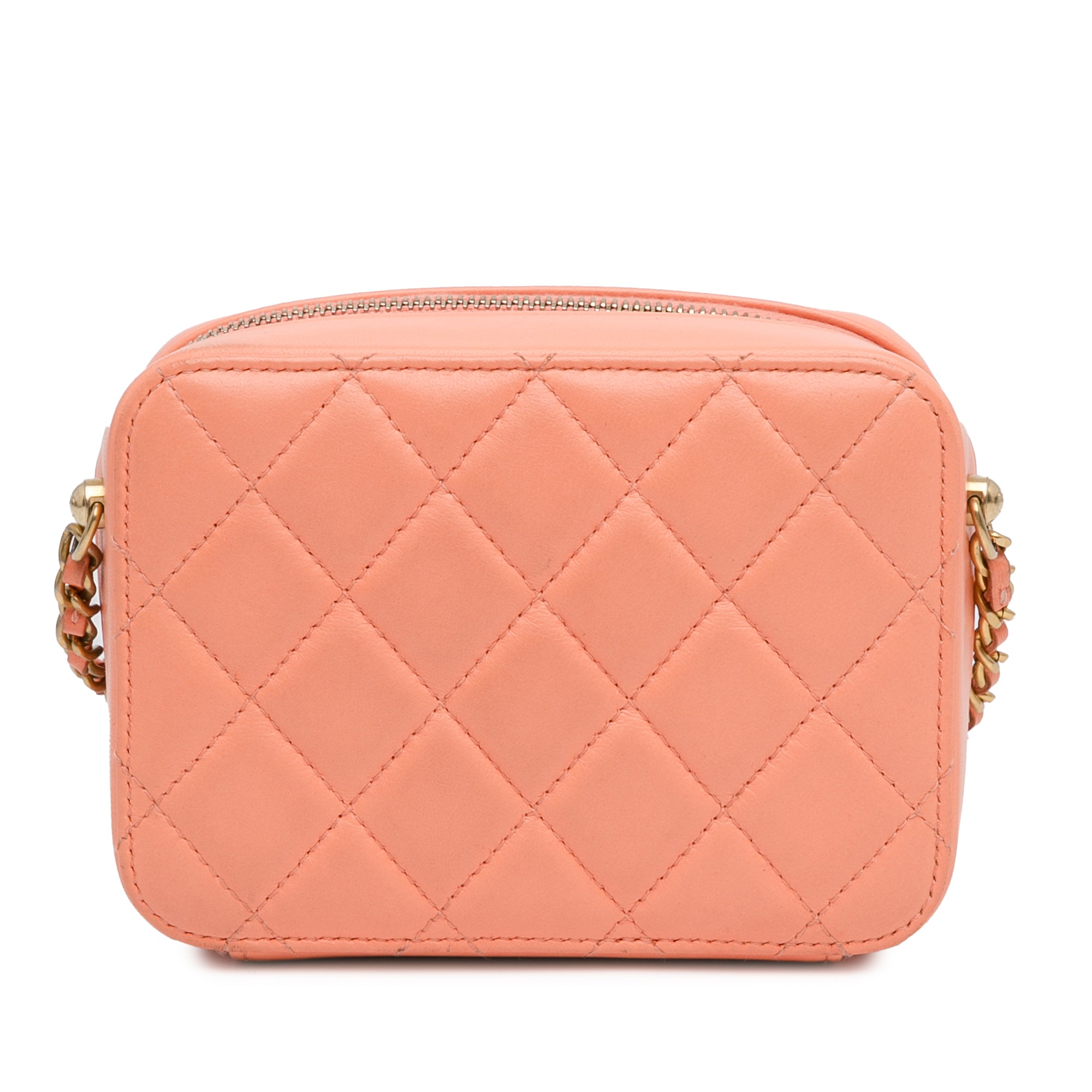 Chanel | Pre-Owned CC Quilted Lambskin Pearl Crush Camera Bag | Orange/Peach