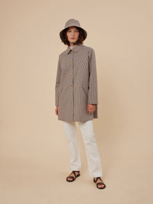 Women | A Line Four Button Houndstooth Coat | Beige