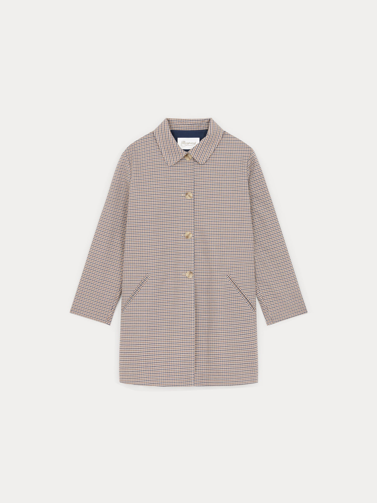 Women | A Line Four Button Houndstooth Coat | Beige