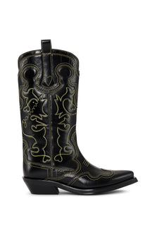 Mid Shaft Embroided Western Boot Yellow Stitch | Black