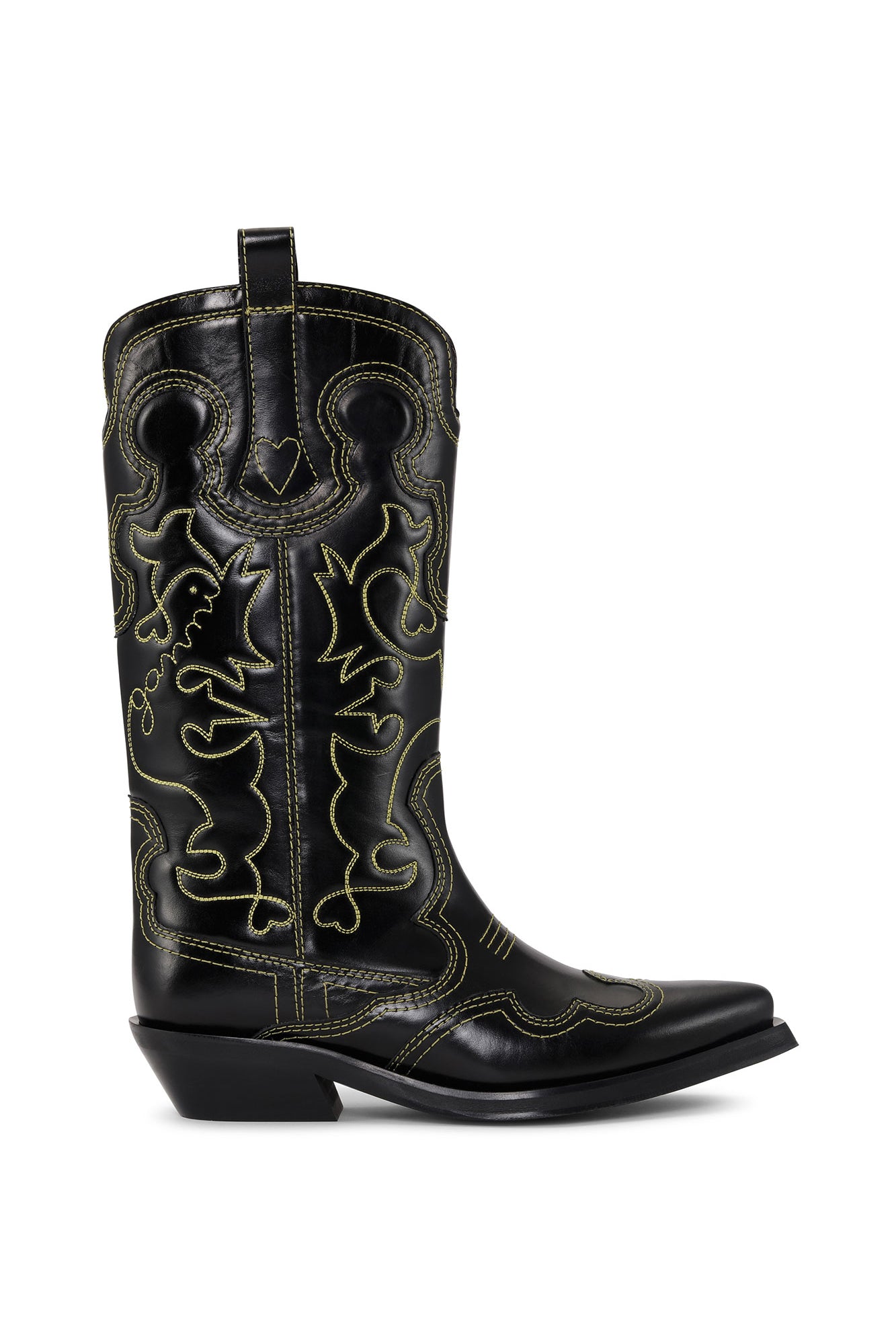 Mid Shaft Embroided Western Boot Yellow Stitch | Black
