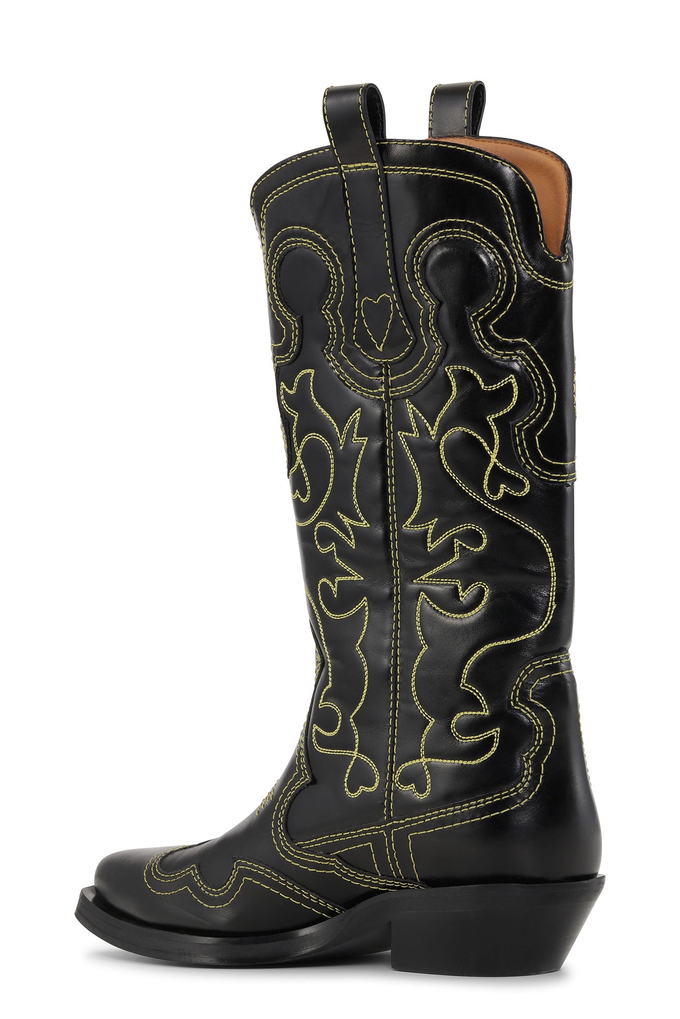 Mid Shaft Embroided Western Boot Yellow Stitch | Black