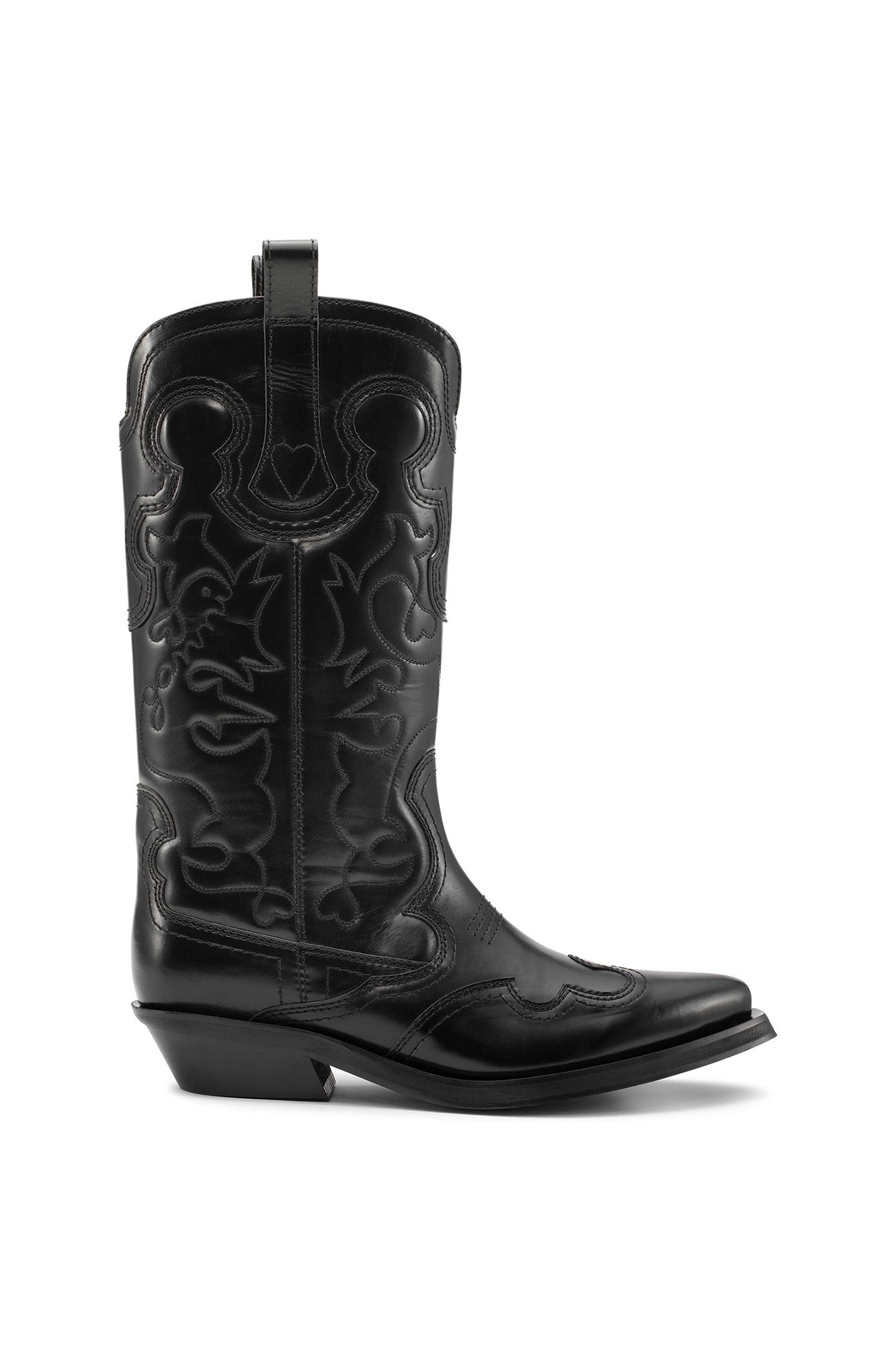 Mid Shaft Embroidered Western Boot Stitch | Black/Black