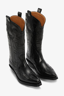 Mid Shaft Embroidered Western Boot Stitch | Black/Black