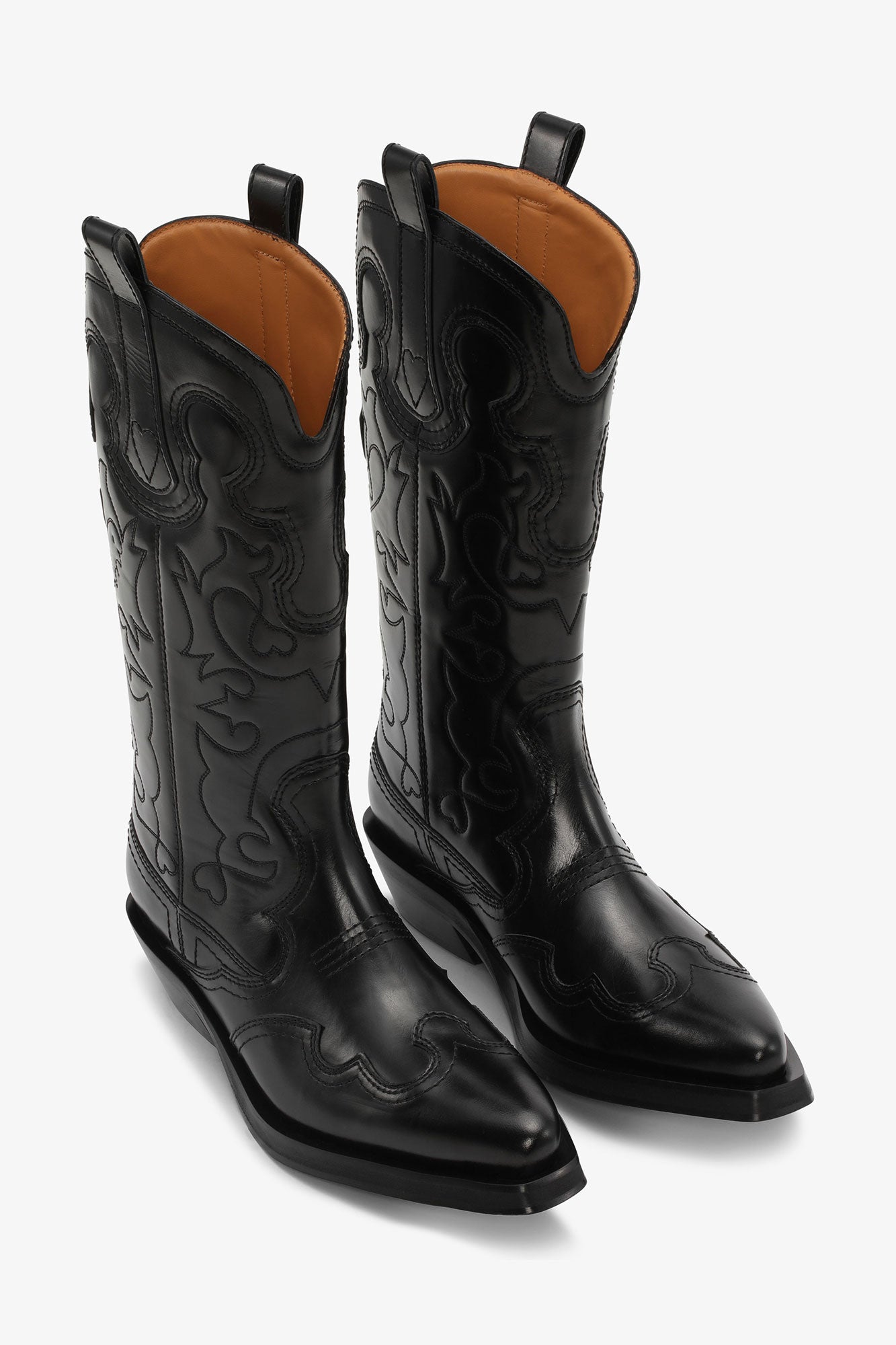 Mid Shaft Embroidered Western Boot Stitch | Black/Black