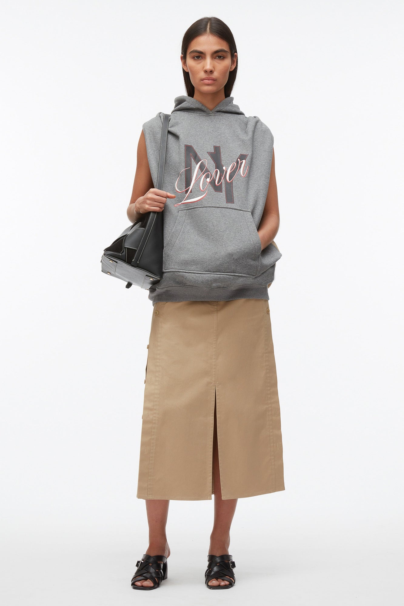 NY Lover Reversible Sleeveless Hoodie | Medium Heather Grey/Khaki