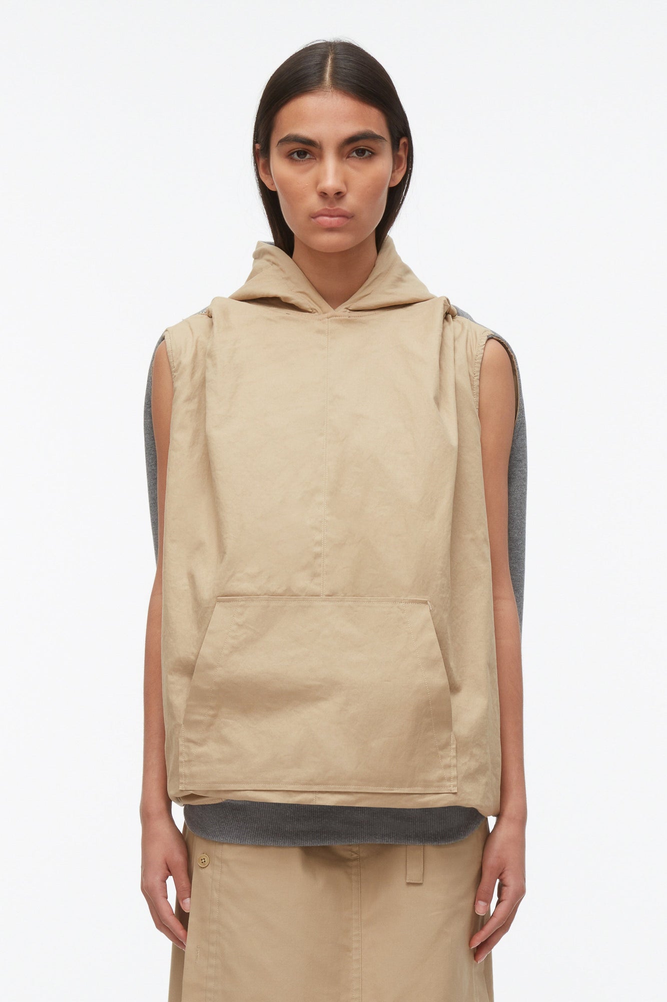 NY Lover Reversible Sleeveless Hoodie | Medium Heather Grey/Khaki