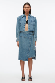 Washed Denim Wrap Half Skirt | Blue