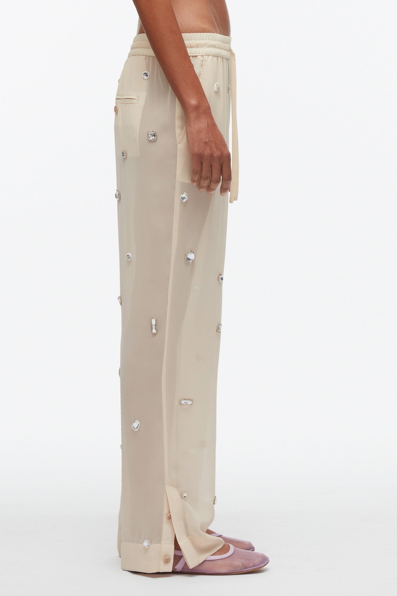 Halo Embroidered Chiffon Pant | Champagne