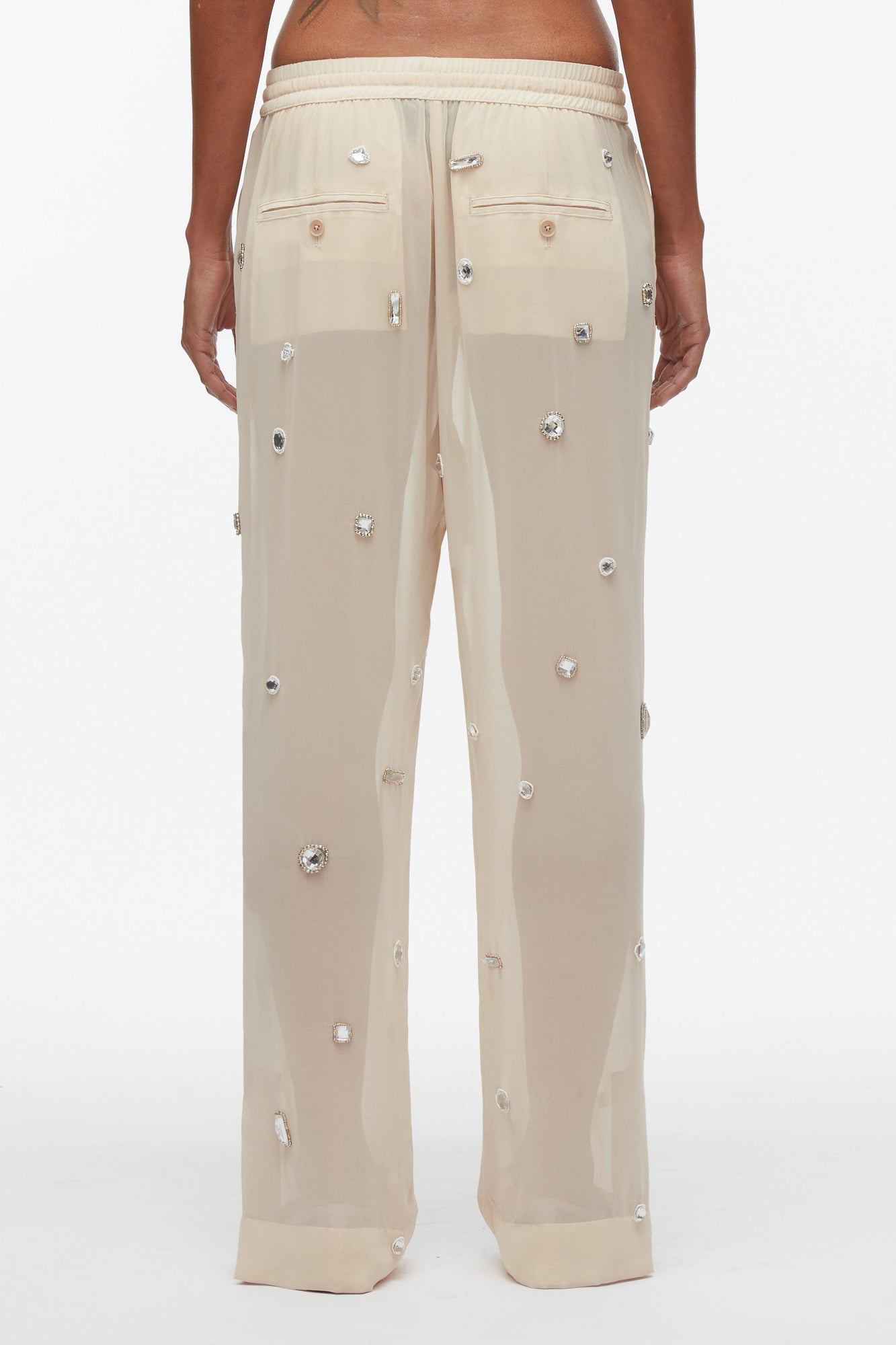 Halo Embroidered Chiffon Pant | Champagne
