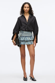 Ruffle Denim Mini Skirt | Washed Indigo