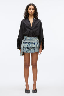 Ruffle Denim Mini Skirt | Washed Indigo
