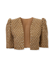 Embroidered Short Sleeve Cropped Jacket | Gold