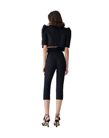 Embroidered Short Sleeve Cropped Jacket With Tassels | Black
