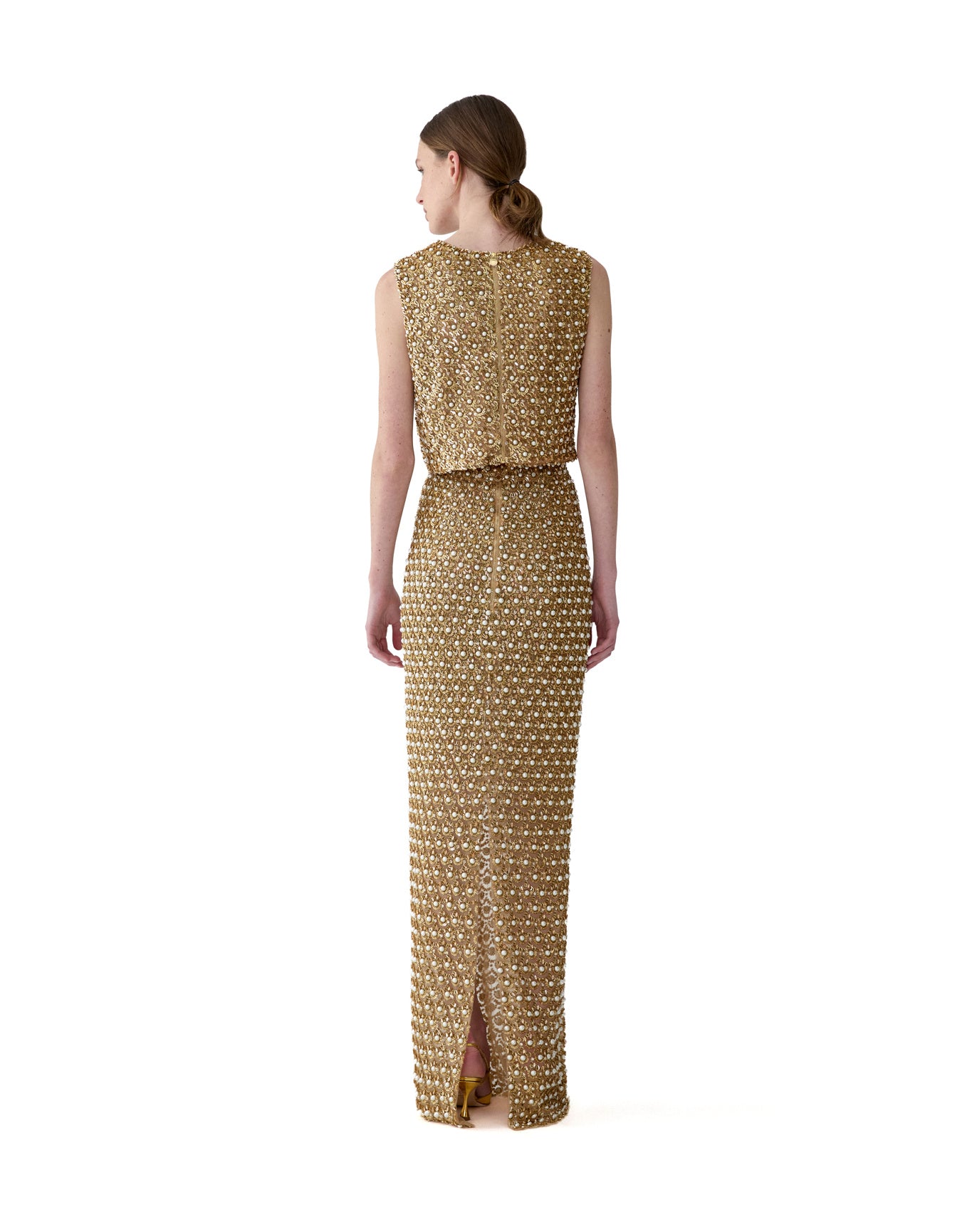 Embroidered Column Skirt | Gold