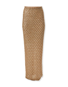 Embroidered Column Skirt | Gold