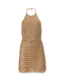 Embroidered Halter Neck Mini Dress | Gold