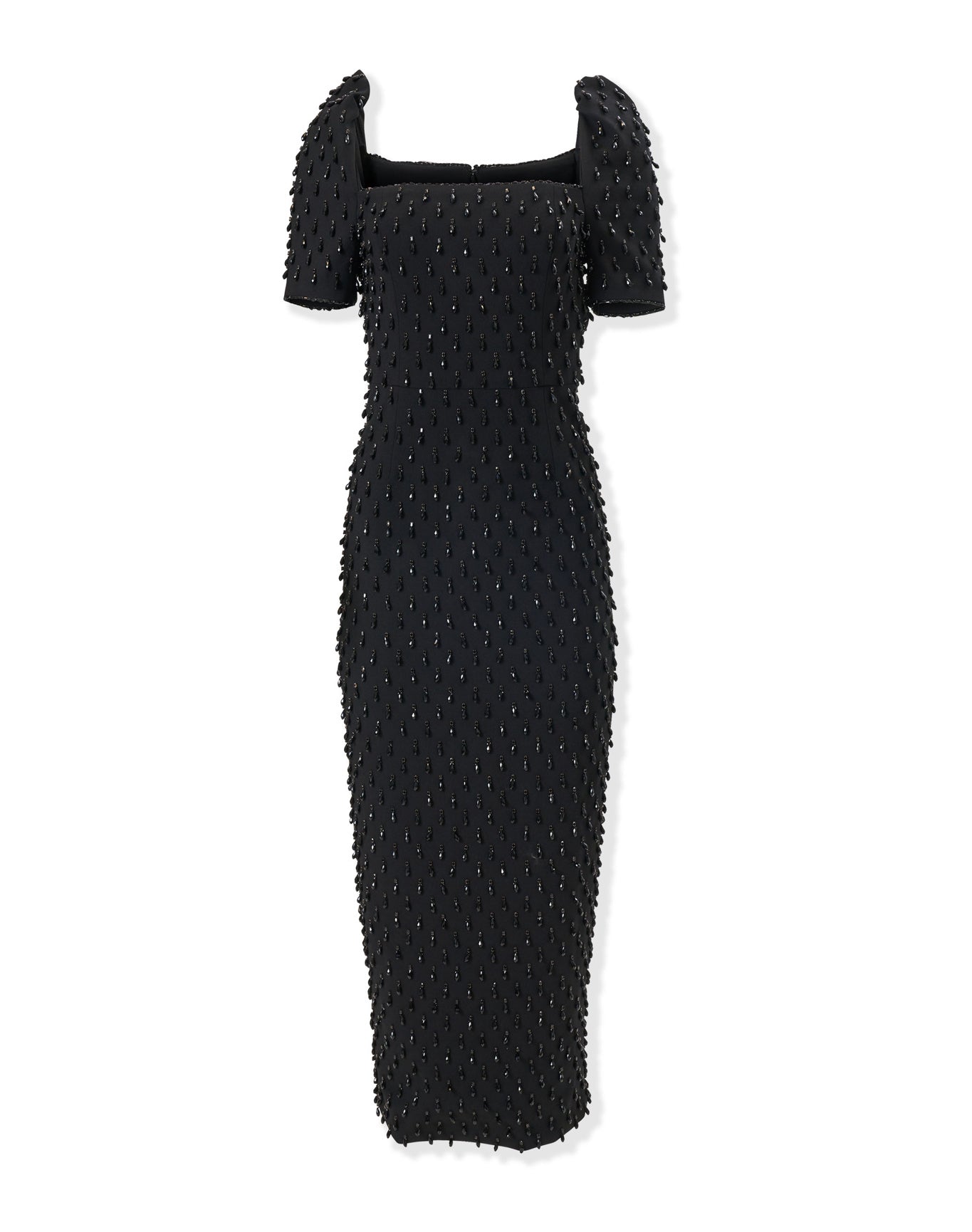 Embroidered Short Sleeve Square Neck Midi Dress | Black