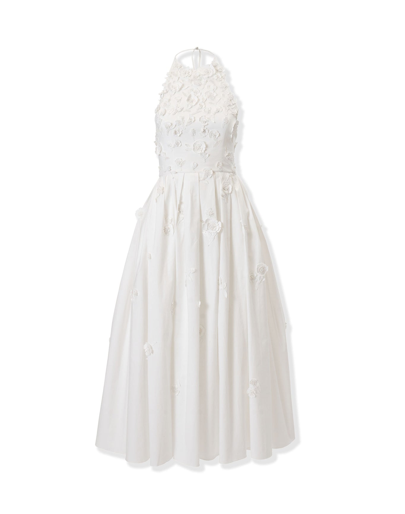 Embroidered Halter Neck A-Line Midi Dress | White