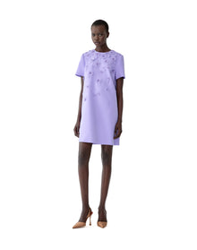 Embroidered Short Sleeve Crewneck Shift Dress | Violeta
