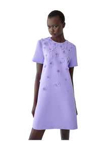 Embroidered Short Sleeve Crewneck Shift Dress | Violeta