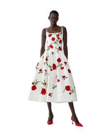 Embroidered Sleeveless Scoop Neck Drop Waist Dress | Ivory Multi