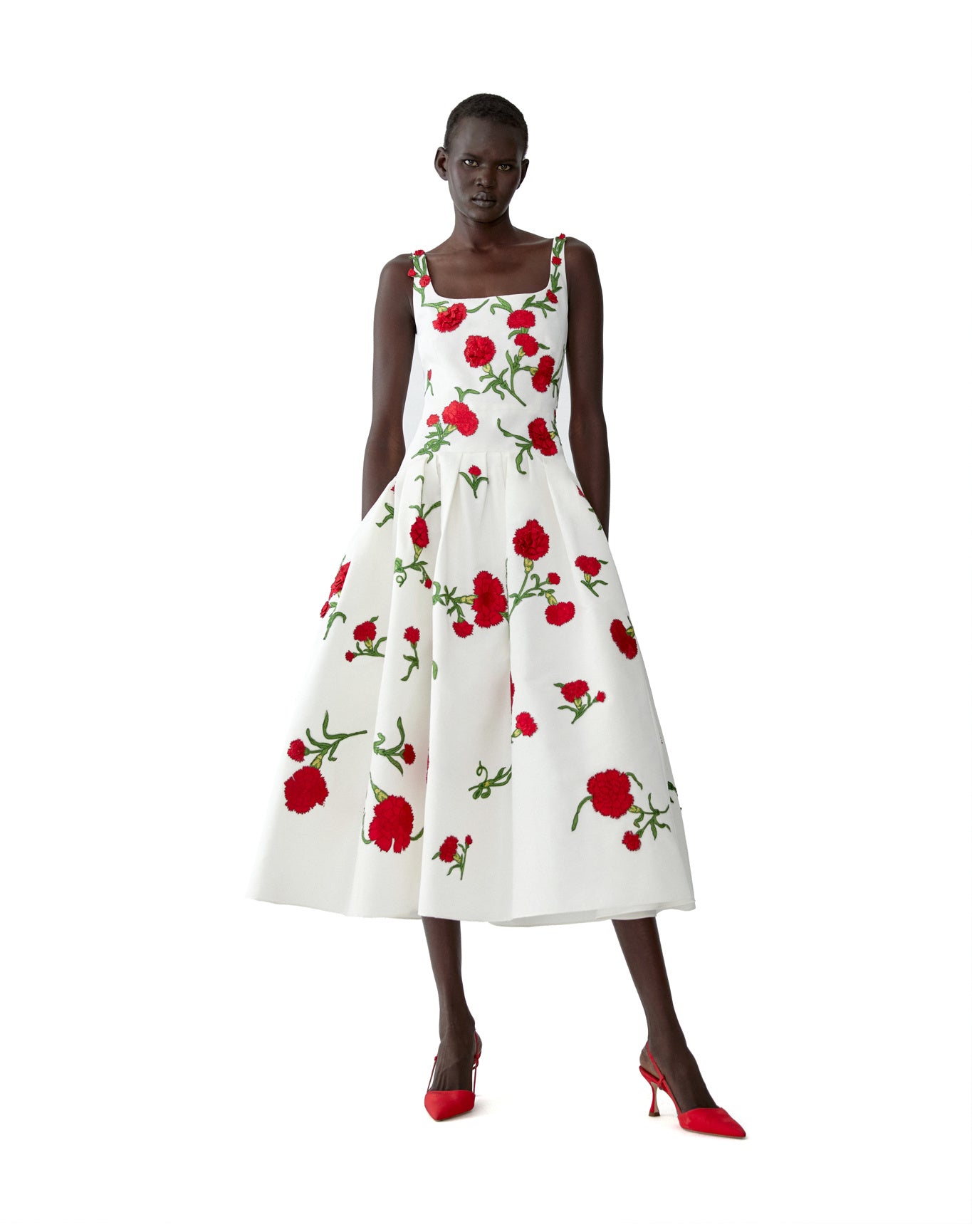 Embroidered Sleeveless Scoop Neck Drop Waist Dress | Ivory Multi