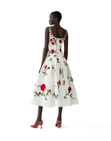 Embroidered Sleeveless Scoop Neck Drop Waist Dress | Ivory Multi