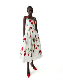 Embroidered Sleeveless Scoop Neck Drop Waist Dress | Ivory Multi