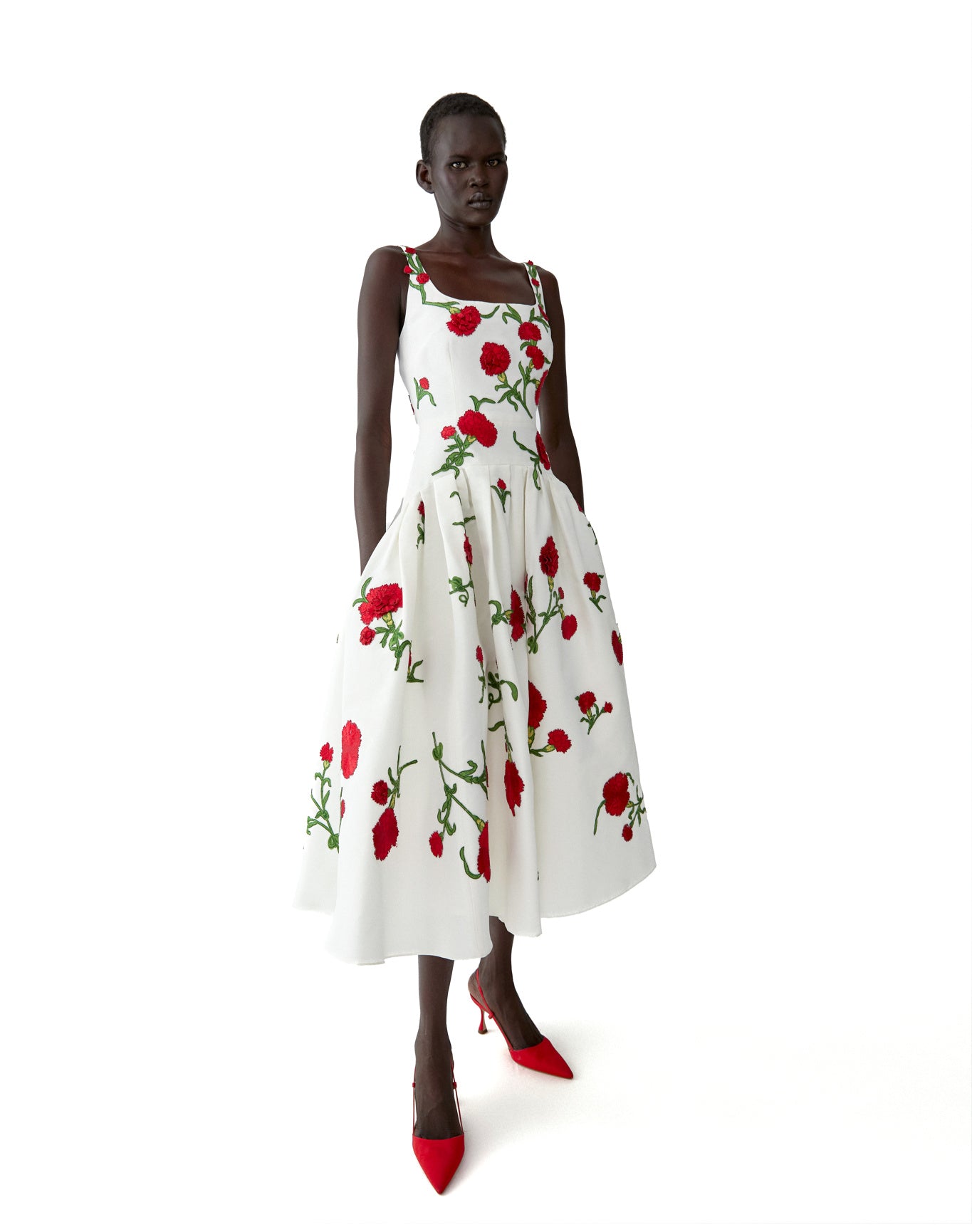 Embroidered Sleeveless Scoop Neck Drop Waist Dress | Ivory Multi