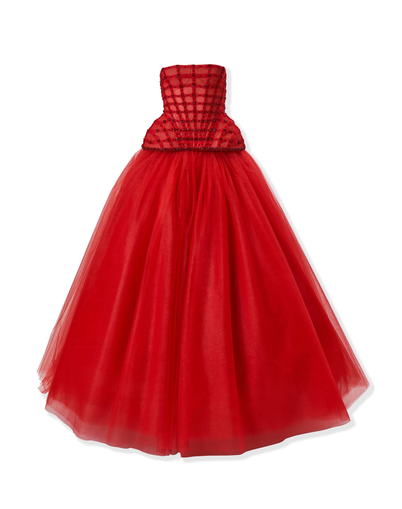 Embroidered Strapless Tiered Gown | Herrera Red