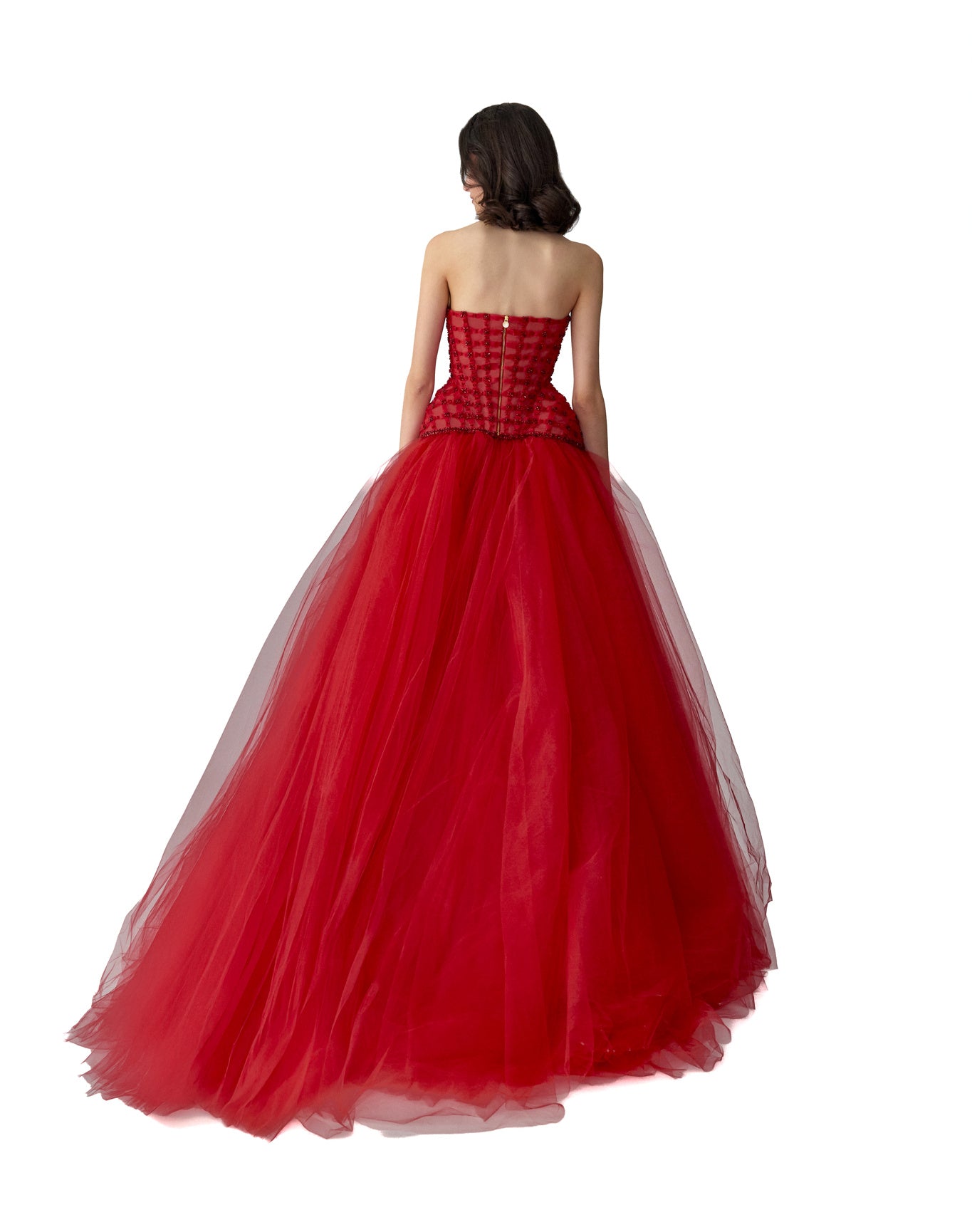 Embroidered Strapless Tiered Gown | Herrera Red