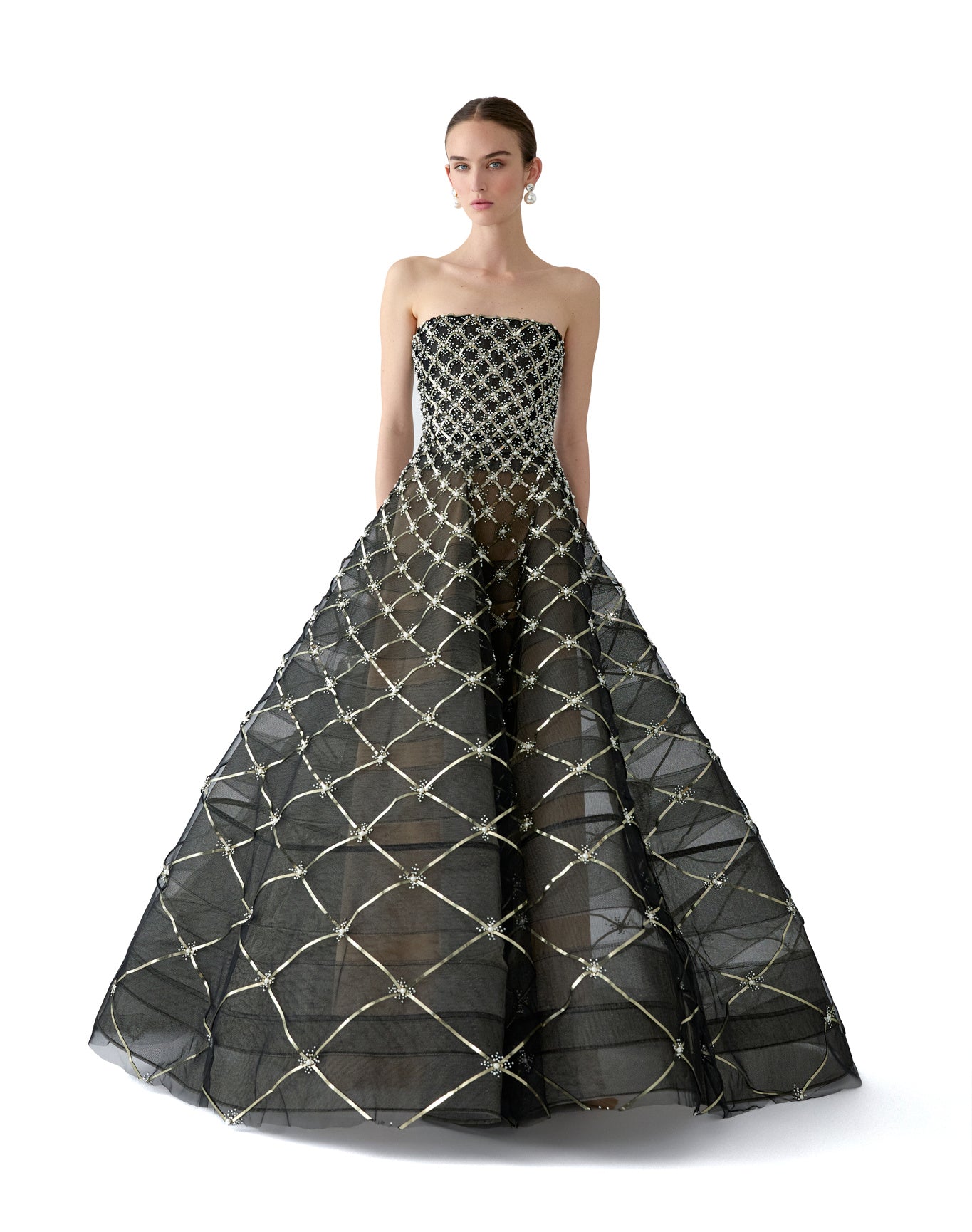 Embroidered Strapless Ball Gown | Black Multi