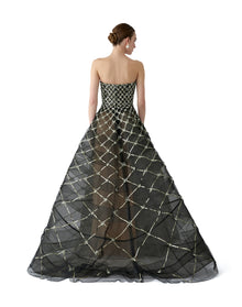 Embroidered Strapless Ball Gown | Black Multi