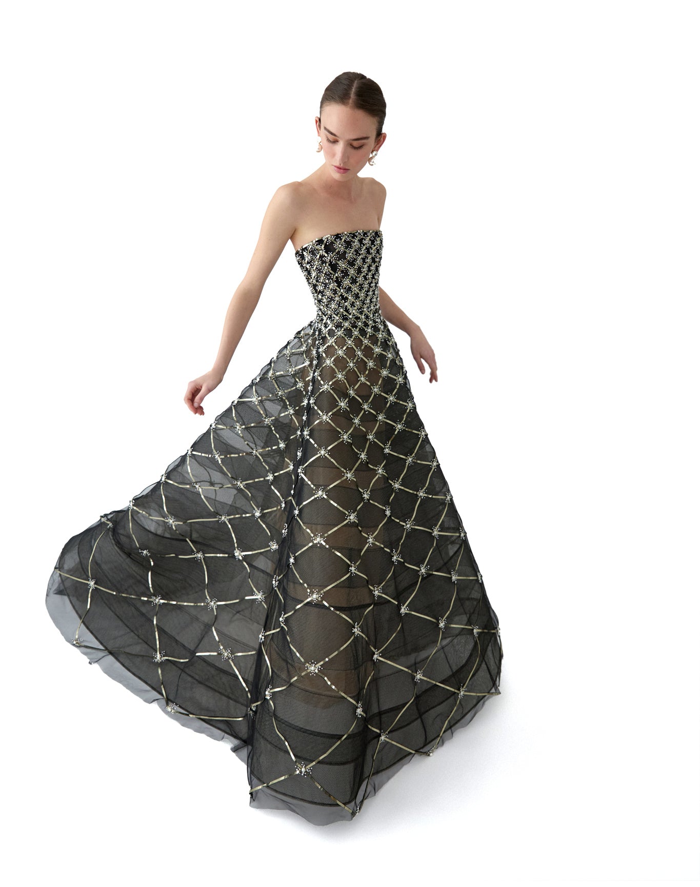 Embroidered Strapless Ball Gown | Black Multi