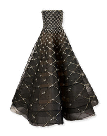 Embroidered Strapless Ball Gown | Black Multi