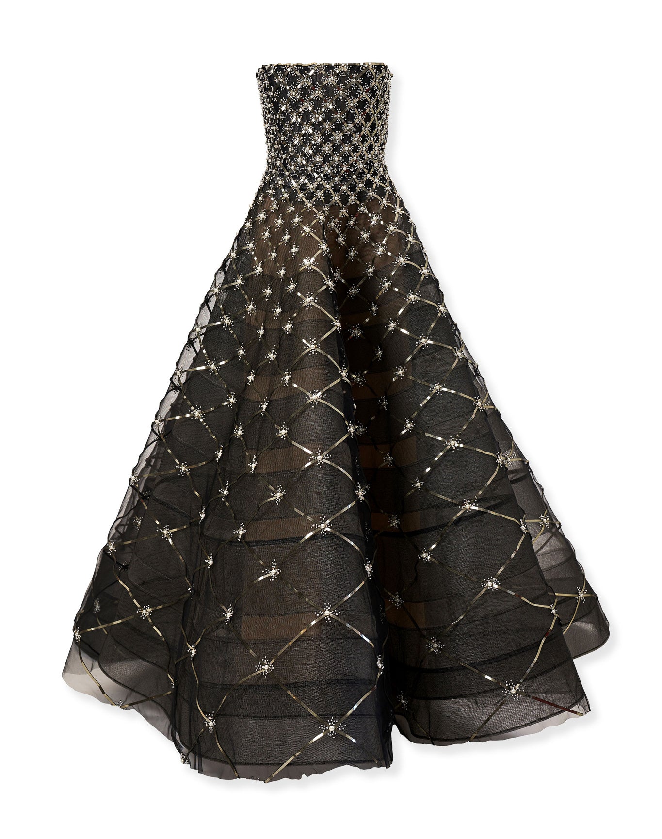 Embroidered Strapless Ball Gown | Black Multi