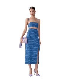 High Waist Midi Skirt With Slit | Light Blue