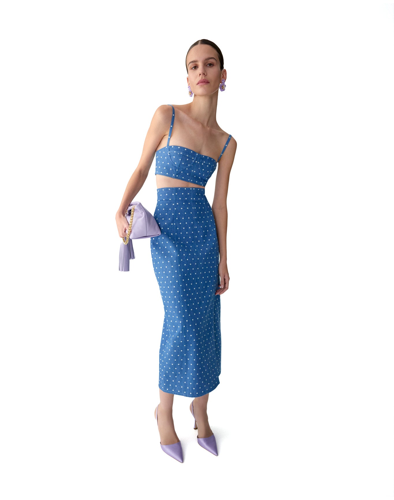 High Waist Midi Skirt With Slit | Light Blue