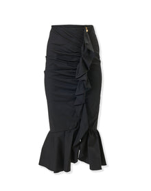 Ruched Pencil Skirt With Ruffle | Black