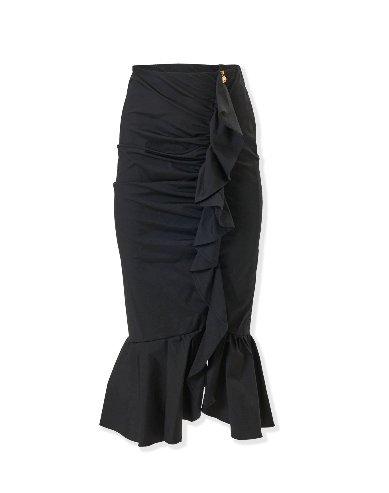 Ruched Pencil Skirt With Ruffle | Black