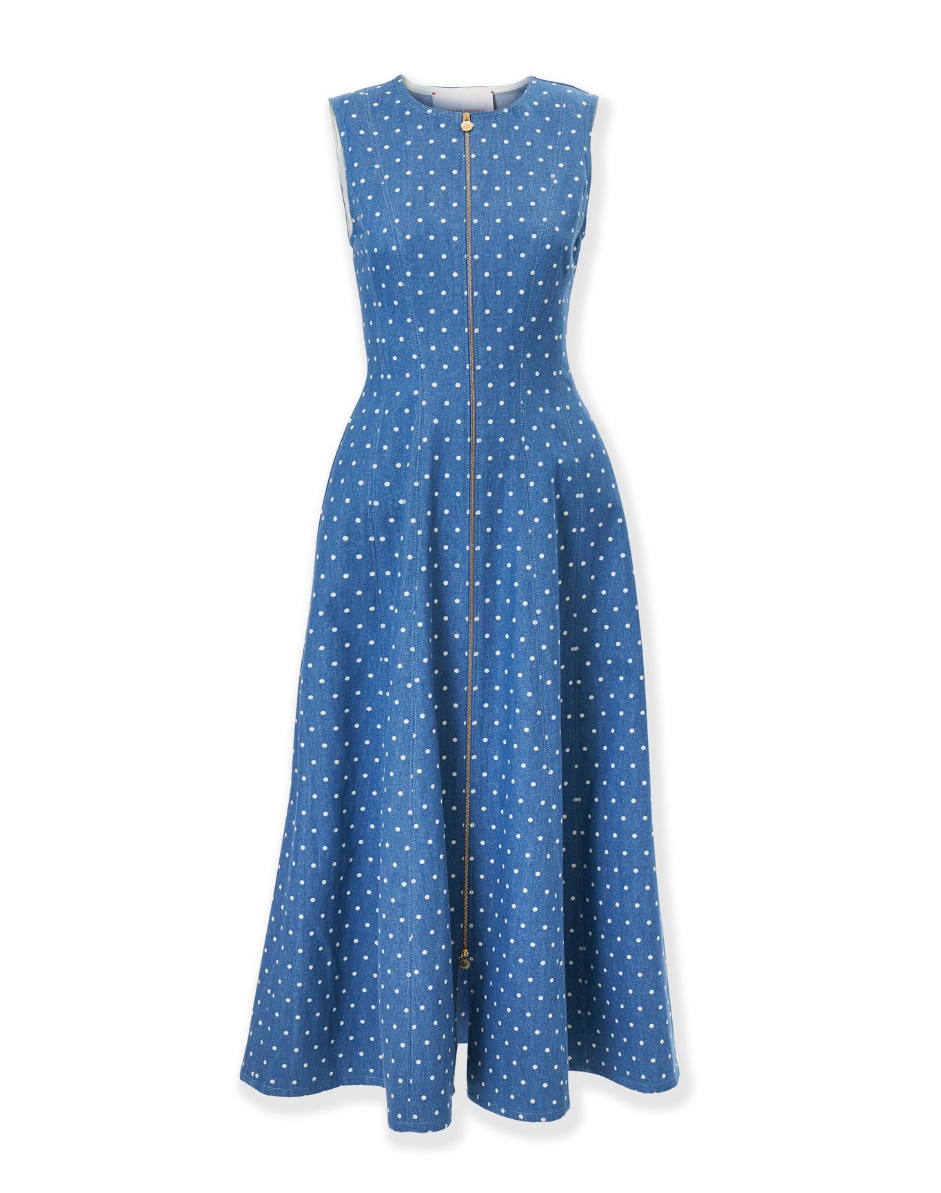 Sleeveless Zip Front A-Line Midi Dress | Light Blue