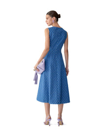 Sleeveless Zip Front A-Line Midi Dress | Light Blue