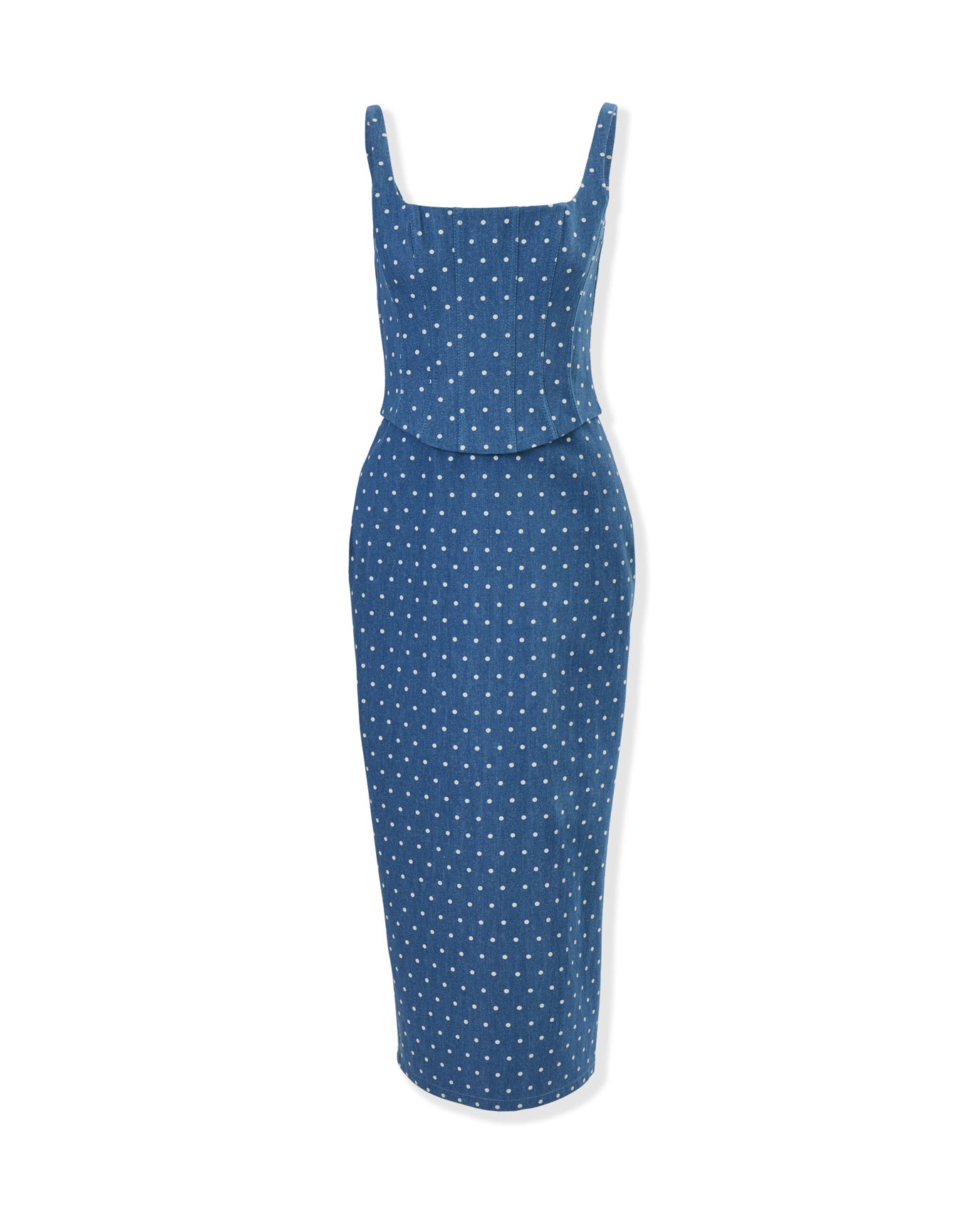 Scoop Neck Corseted Midi Pencil Dress | Light Blue