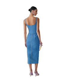 Scoop Neck Corseted Midi Pencil Dress | Light Blue