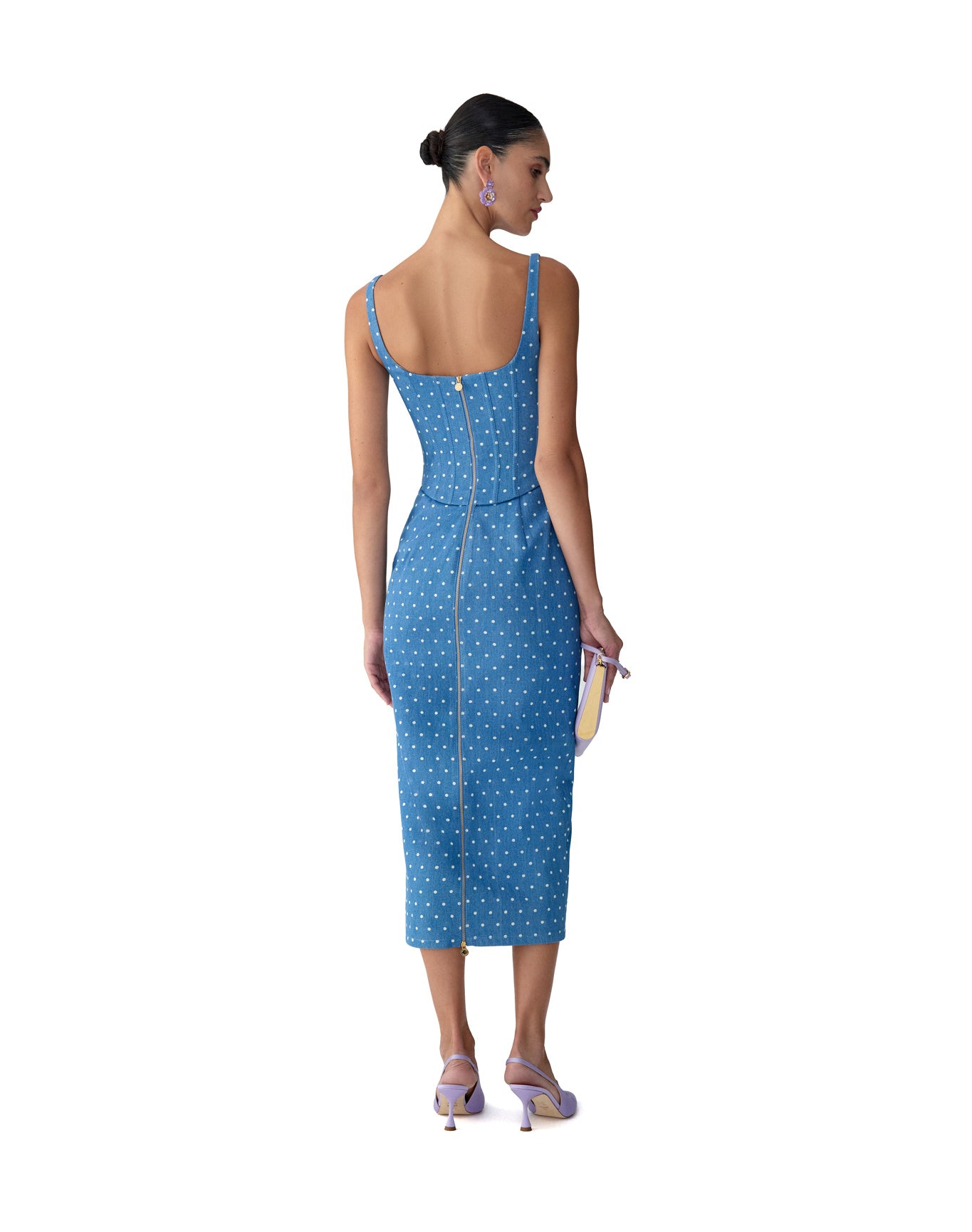 Scoop Neck Corseted Midi Pencil Dress | Light Blue
