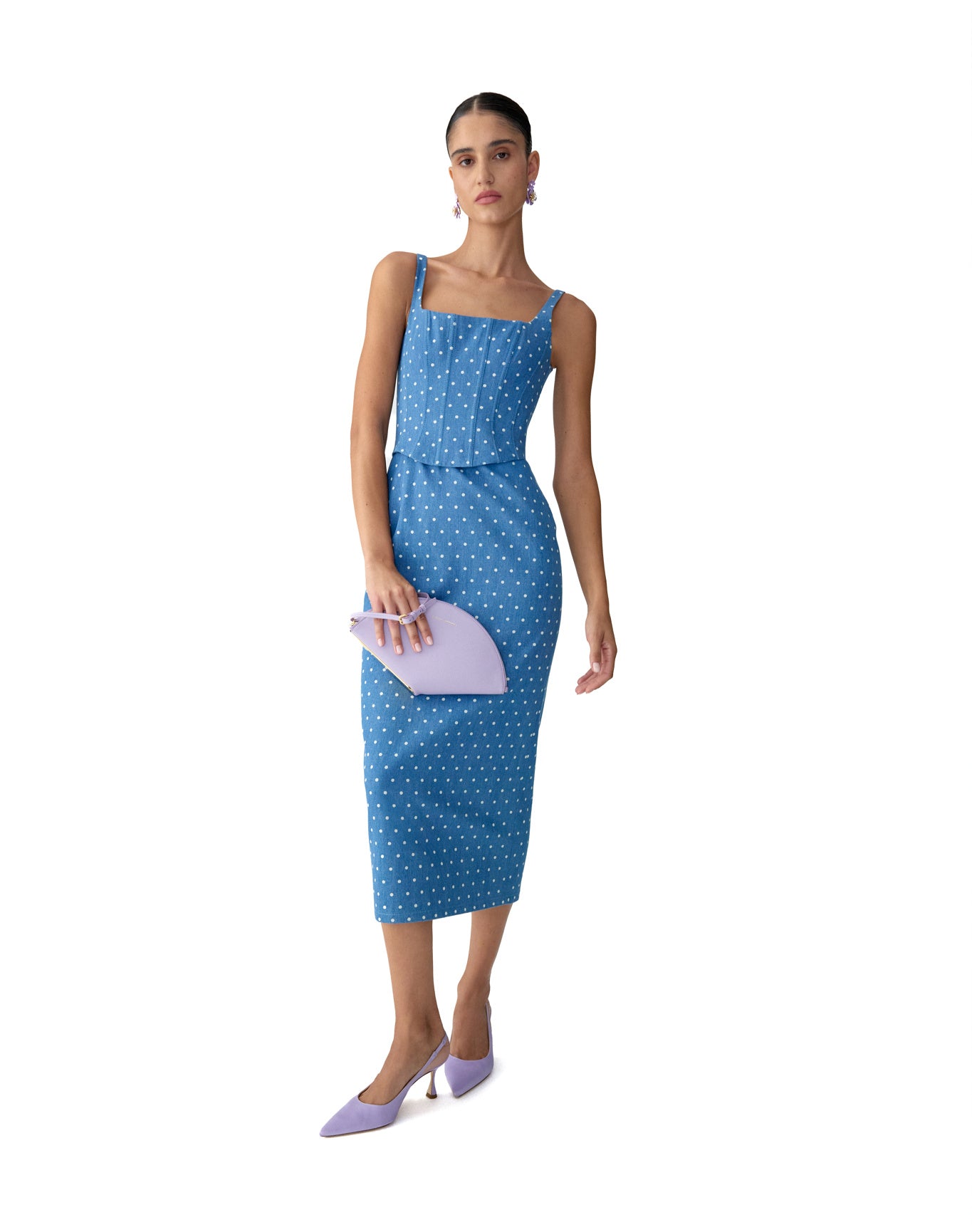 Scoop Neck Corseted Midi Pencil Dress | Light Blue
