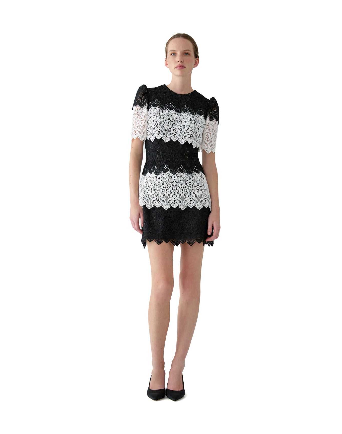 Short Sleeve Crewneck Mini Dress | Black/White