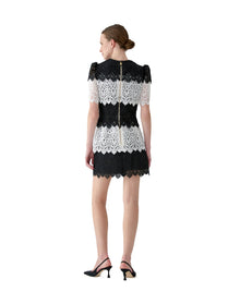 Short Sleeve Crewneck Mini Dress | Black/White